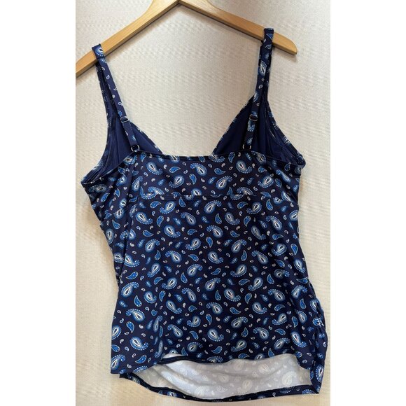 Lands' End Womens Cross Wrap Swimsuit Top Stretch Size 18 Blue Paisley Beach - Picture 2 of 10